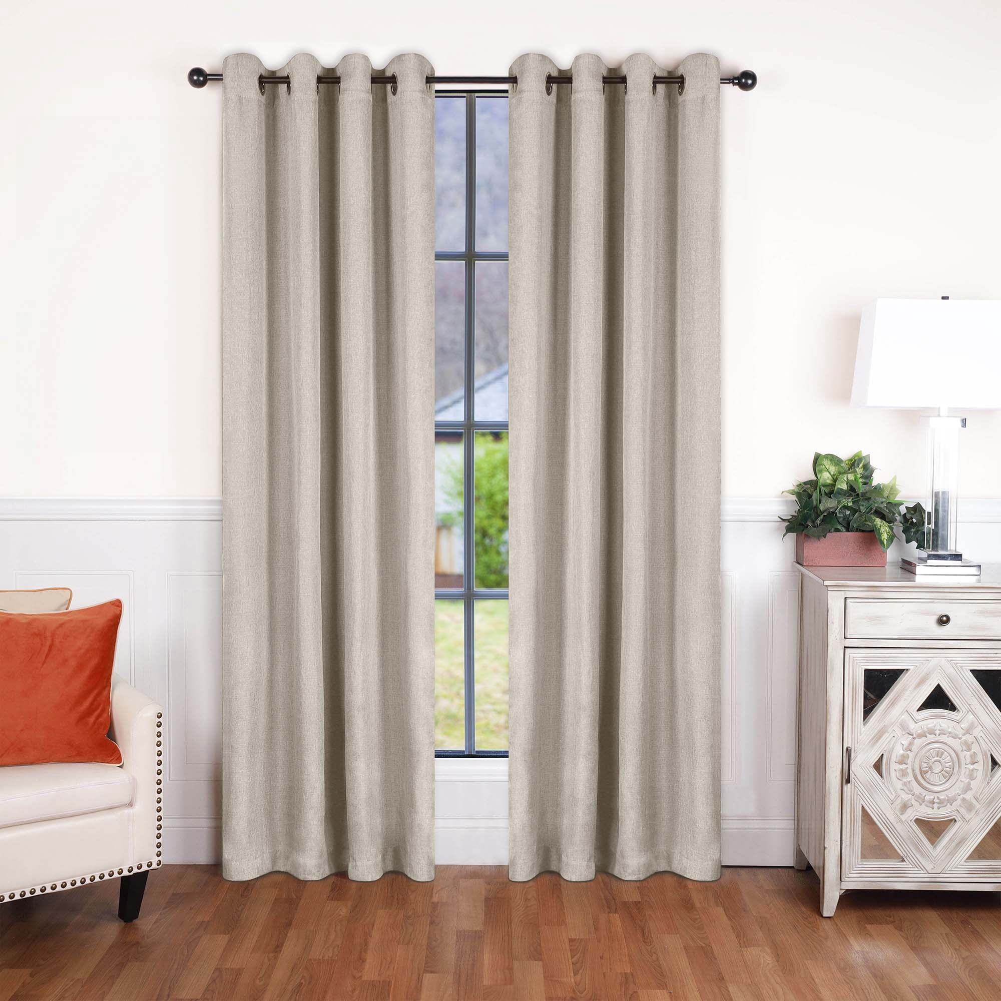 Superior Linen Blackout Curtains Set of 2, Grommet Header Curtain Panel Pair, Ivory, 52"W x 108"L