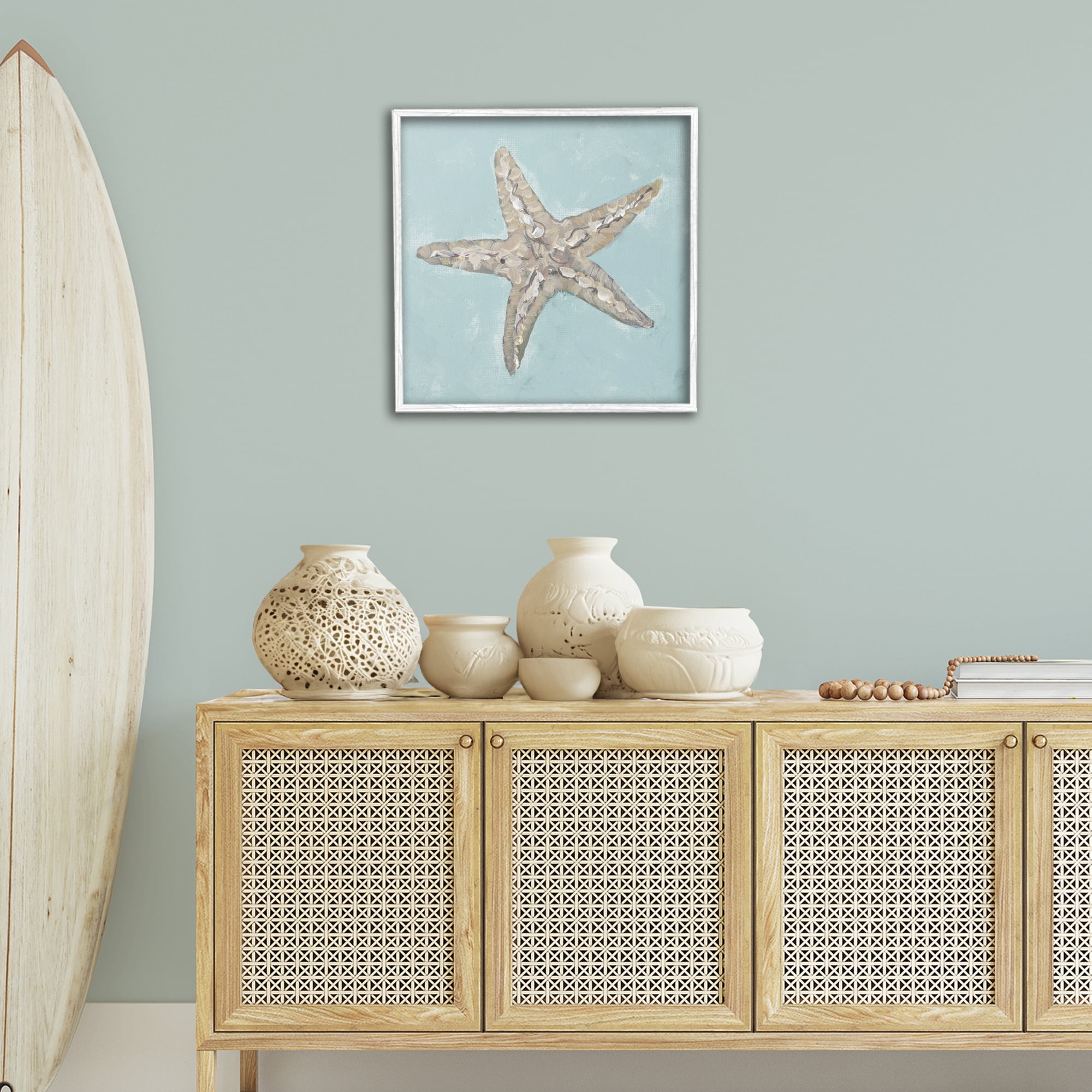 Stupell Industries Blue Starfish Impression Coastal Painting White Framed Art Print Wall Art, 24 x 24