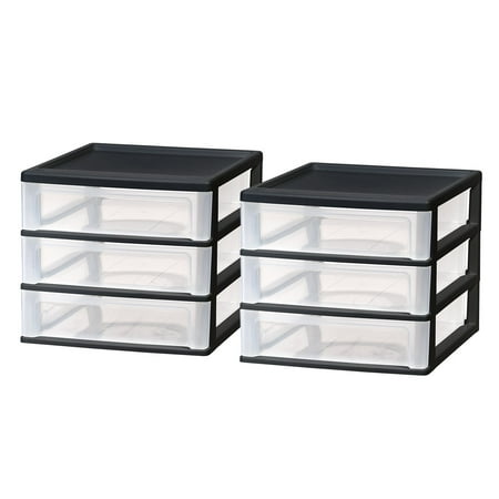 IRIS USA 3-Drawer Desktop Organizer for Office  Files & Supplies  Medium  Black  2 Pack