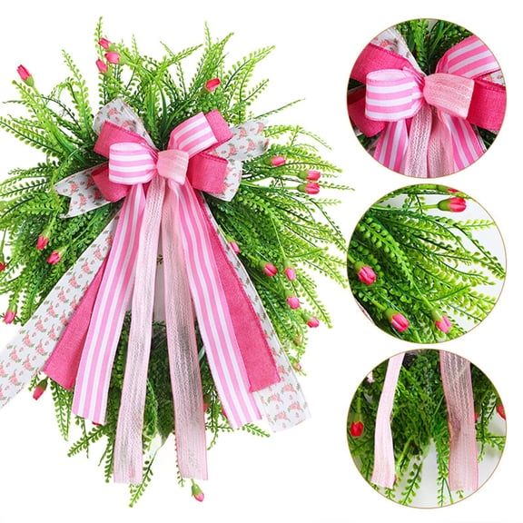 Valentine's Day Wreath with Bow & Wisteria | Artificial Pine Needle Door Hanging Decoration | 17.7 Inch Multicolor Plastic Wreath | 1 Piece
