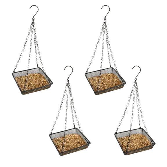 Evelots Hanging Bird Feeder Tray-4 Pack- Sturdy Metal Mesh Seed & Suet Platform-Attract Wild Birds in Backyard-Long 16 Inch Metal Chain-Water Drains Out