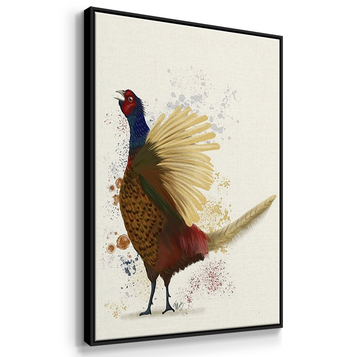 Pheasant Splash 3 - Framed Premium Gallery Wrapped Canvas L Frame 3 Piece Set - Ready to Hang