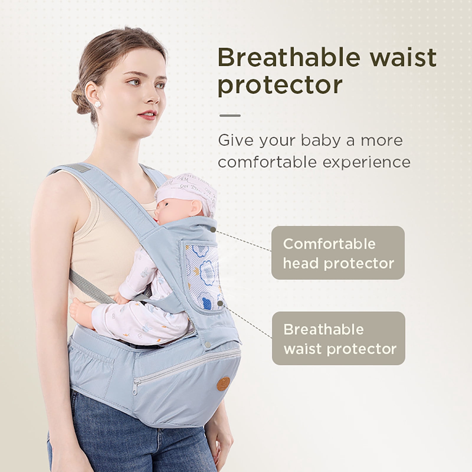 Babyltrl 6-in-1 Baby Carrier with Hip Seat, Ergonomic Baby Wraps Carrier, Head Support and Breathable Mesh for Newborn Toddlers up to 44 lbs, Blue