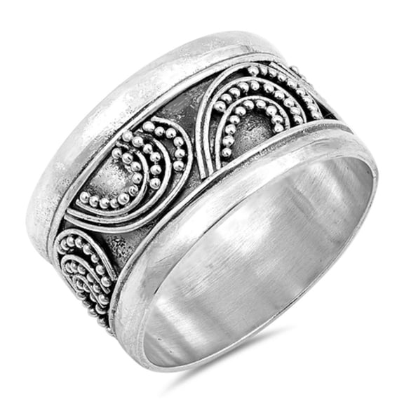 Sterling Silver Beaded Bali Ring