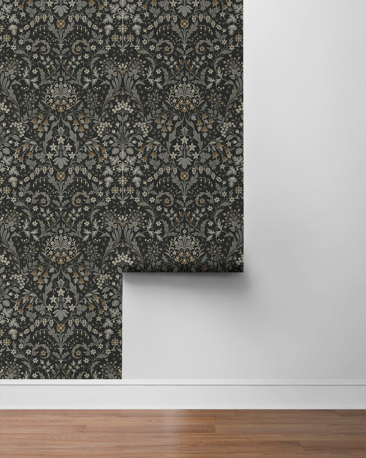 NextWall Charcoal & Pavestone Filigree Floral Peel and Stick Wallpaper - 20.5 in. W x 18 ft. L Roll