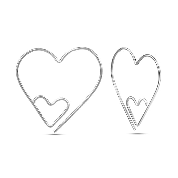 LeCalla 925 Sterling Silver Jewelry Light-Weight Heart Shape Wire Threader Earrings for Women and Teen 35MM