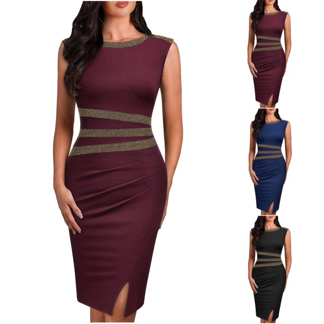 Sentmoon Plus Size Mini Dress Delightful Sleeveless Crew Neck Spring Dresses for Women 2026 Color Block Patchwork Regular Fit Summer Dresses for Women for Work and Weekend L