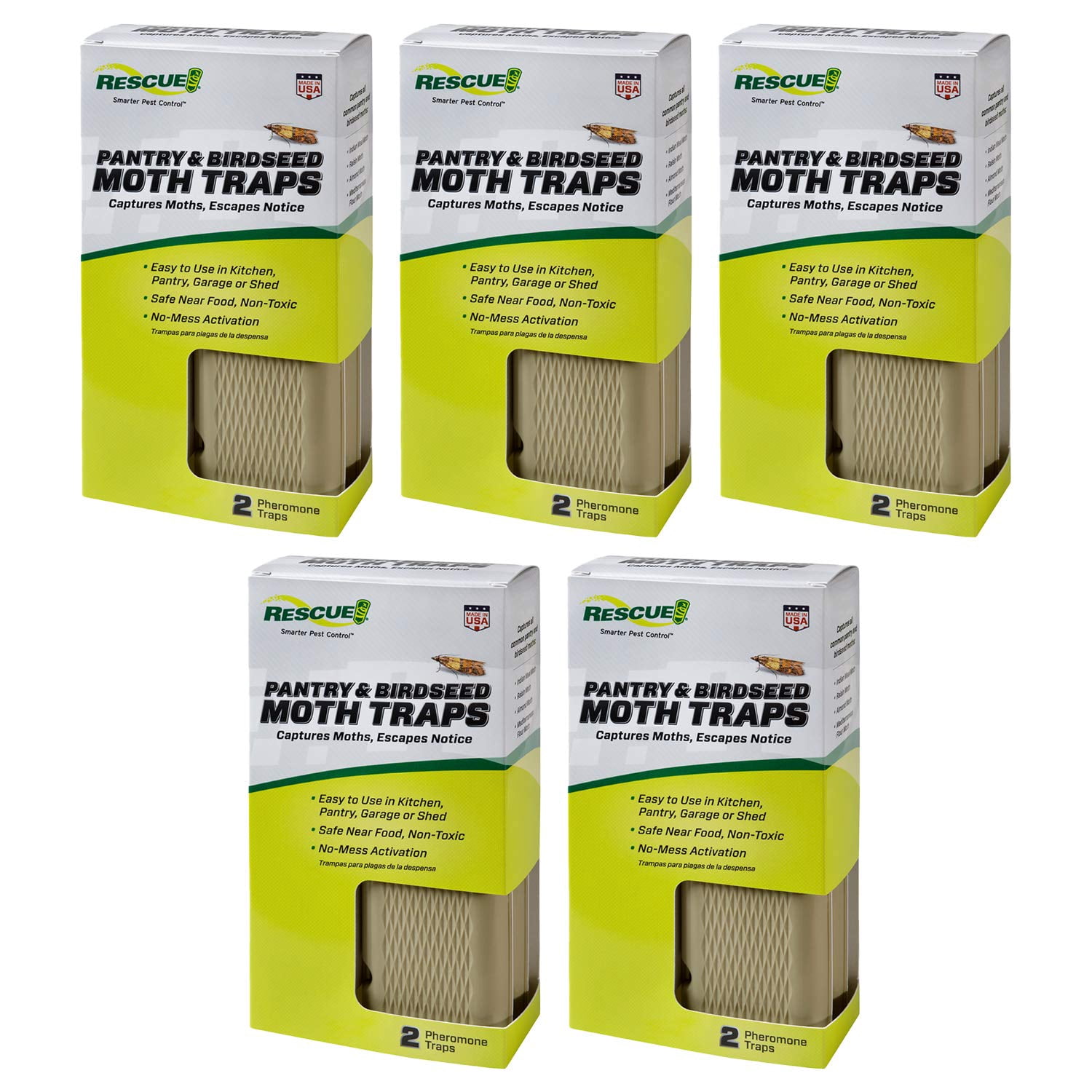 RESCUE! Pantry & Birdseed Moth Traps with Pheromone Lure - 5 Pack - 10 Traps