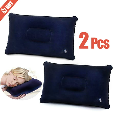 Generic 2x Inflatable Pillow Portable Travel Camping Pillow for Outdoor Activities Blue Flocking Fabric Portable Foldable Neck Support Comfortable Cushion (Best Inflatable Camping Pillow)