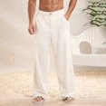 thumbnail image 2 of LWavelet Mens Linen Wide Leg Pants Elastic Waist Button Detail Summer Pants Beige M, 2 of 6