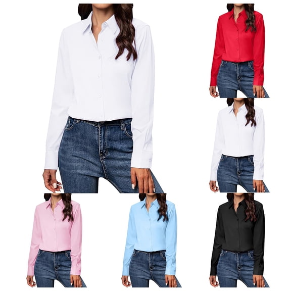 COMVALUE Button Down Shirts for Women 2026 Classic Fit Dress Shirt Work Business Casual Long Sleeve Blouse Tops (White, M)