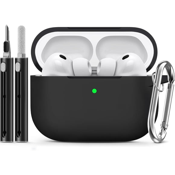 Funda de Silicona Suave para AirPods Pro 3 (2025) con Kit de Limpieza 3-en-1 y Llavero, Protección Integral a 360° con Tapa Antipolvo y Carga Inalámbrica (Negro)