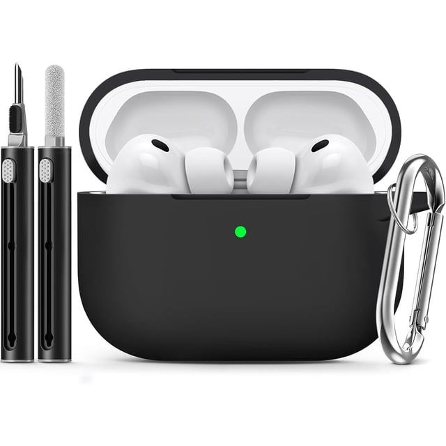 Funda de Silicona Suave para AirPods Pro 3 (2025) con Kit de Limpieza 3-en-1 y Llavero, Protección Integral a 360° con Tapa Antipolvo y Carga Inalámbrica (Negro)