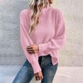 thumbnail image 2 of aDJFDGT Open Knit Sweaters for Women Summer Ladies' Loose Pullover Sweater Round Neck Split Hem Sleeve Solid Color Knit Sweater, 2 of 7