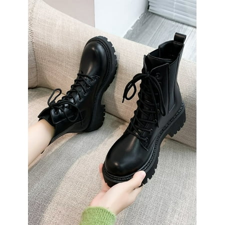 

Women Minimalist Black Lace-Up Front Fashion Combat Boots Women‘s Footwear