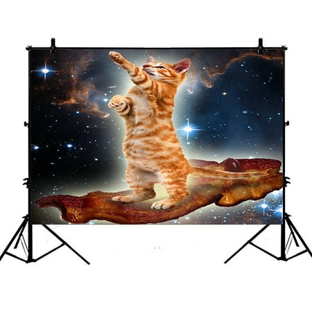 Image of GCKG 7x5ft Funny Bacon Cat in Space Pattern Polyester Photography Backdrop Studio Photo Props Background
