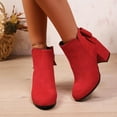 thumbnail image 2 of Juebong Women Retro Ankle Boots Suede Chunky Block Heels Bow Strap Side Zipper Round Toe Western Booties Comfort Casual Slip Red,39, 2 of 8