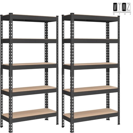 5-Tier Storage Shelves,Boltless Assembly, Adjustable Shelving Units, Load 1929 lb Each, Shed Warehouse Basement, Black