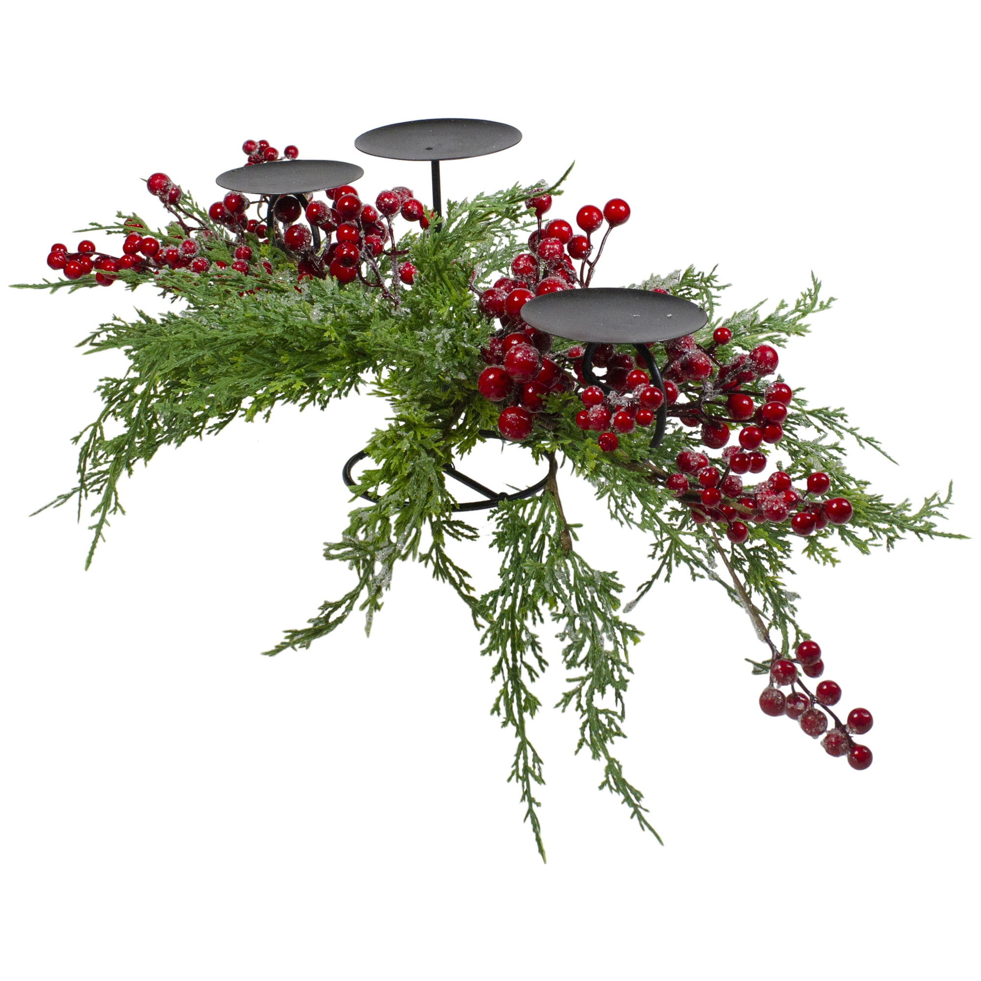 Northlight Frosted Berry and Foliage Triple Candle Holder Christmas Decoration - 32"