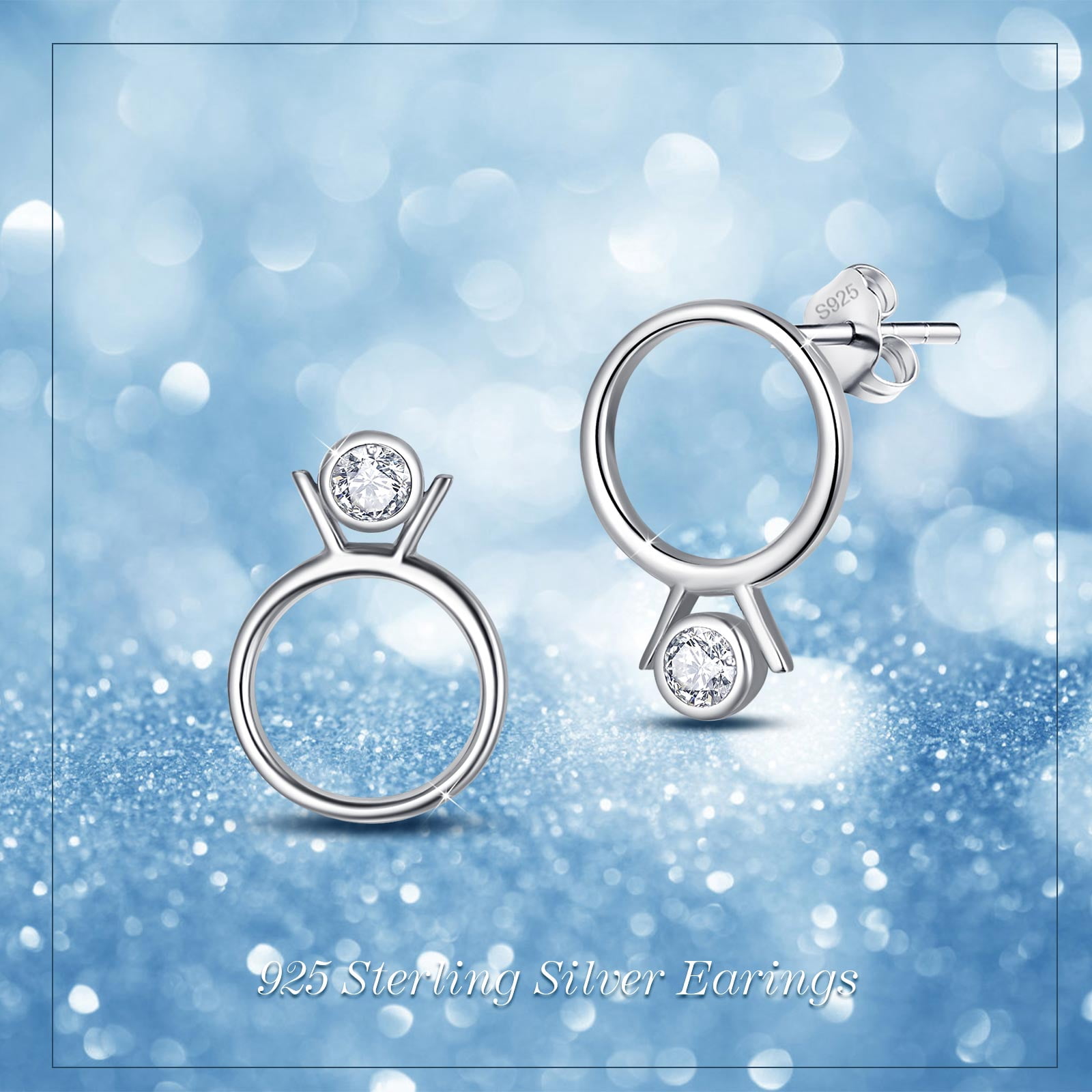 CUOKA MIRACLE Diamond Ring Circle Shape Stud Earrings Diamond Ring Earrings 925 Sterling Silver Earrings Zirconia Diamond Personalized Earrings
