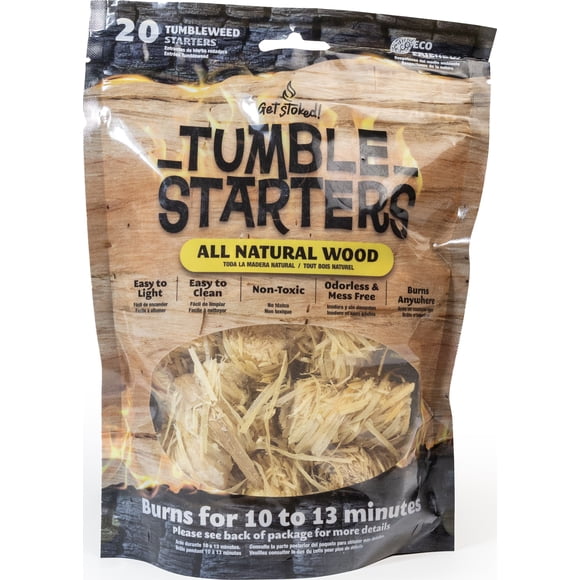 Get Stoked! Tumble Starters + All Natural Wood Fire Starters + 20 Pieces per Pack + Burns For Up To 13 Minutes