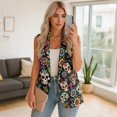 thumbnail image 2 of Psesaysky Sugar Skull Floral Print Womens Summer Suit Vest Tops Fashion Casual Sleeveless Blazers Single Button Down Lightweight Work Waistcoat, Size 2XL, 2 of 6