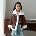 thumbnail image 2 of Ecqkame Girls Faux Suede Jackets Winter Sherpa Fleece Lined Zip Up Coats Solid Color Long Sleeve Thickened Lapel Outerwear Brown 7 Years, 2 of 9