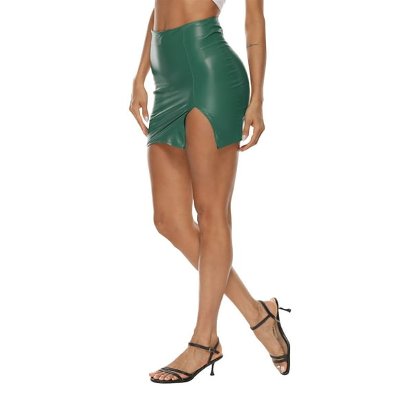 Baqcunre Dresses for Women 2024 Women's Pu Skirt New Zipper Hip Skirt Asymmetrical Slit Leather Skirt Skirt Summer Dresses for Women 2024 Spring Dresses for Women 2024 Spring Dresses Army Green L