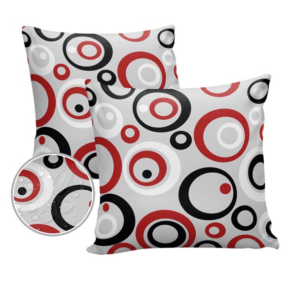 Pack of 2 Outdoor Pillow Covers, Modern Abstract Geometric Red Black Circle Waterproof Square Throw Pillowcase Cushion Decorative Pillow Covers for Couch Patio Tent, 20x20 in