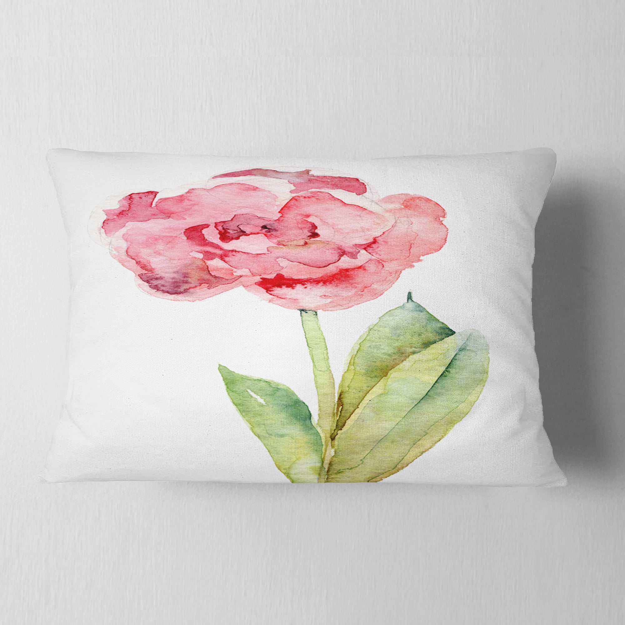 Designart Single Pink Tulip on White Background - Flower Throw Pillow - 12x20