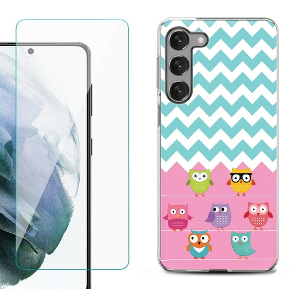 Shockproof Fashion Phone Case for Samsung Galaxy S23 5G, by OneToughShield ® - Chevron/Teal/Owl