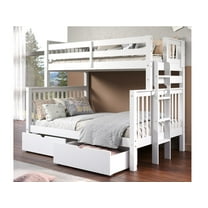 Bedz King Wood Twin over Full Bunk Bed with 2 Under Bed Drawers in White