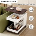thumbnail image 6 of GZXS Multifunctional End Table with Lift-Top, Rotating Surface & Lockable Wheels - Mobile Sofa Side Table with Storage for Living Room or Bedroom (White+Brown), 6 of 10