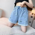 thumbnail image 2 of KINDXX Cute Jean Shorts for Girls 10-12 Elastic High Waistband With Metal Buckle And Heart Design Denim Shorts, Loose Fit Comfortable Summer Clothes Size 4-5 Years, 2 of 10