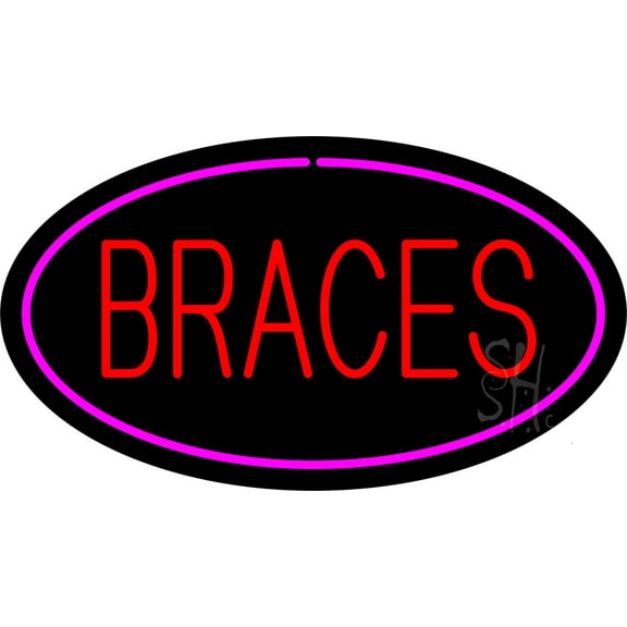 Braces Oval Pink LED Neon Sign 13 x 24 - inches, Black Square Cut Acrylic Backing, with Dimmer - Bright and Premium built indoor LED Neon Sign for Defence Force.