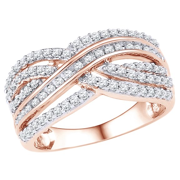 White Natural Diamond Layered Crossover Ring in 10k Rose Gold