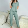 thumbnail image 7 of VISALY Womens Pajama Sets Matching Pajama Set Sleepwear Comfy Lounge Set Soft Short Sleeve Round Neck Top Loose Pajama Pants Long Jogger Bottom Green S, 7 of 7