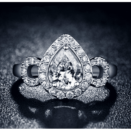 Pear Shaped Crystal - SPECIAL SALE - Pear Shaped Halo Crystal Sterling Silver Ring