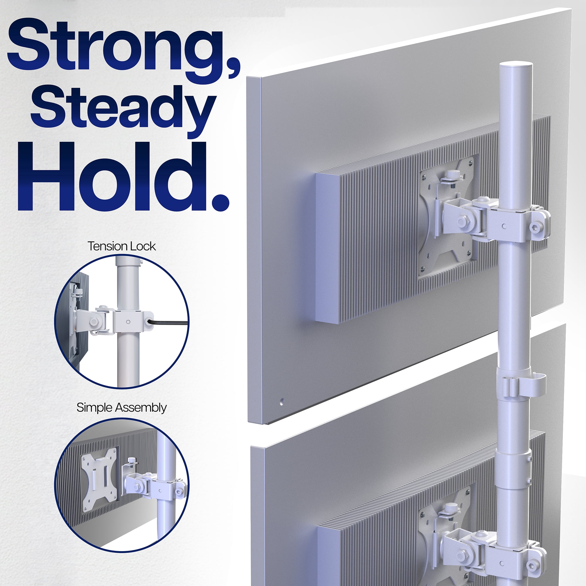 White Dual LCD Monitor Desk Mount Stand, Stacked Vertical 2 Screens up to 34"