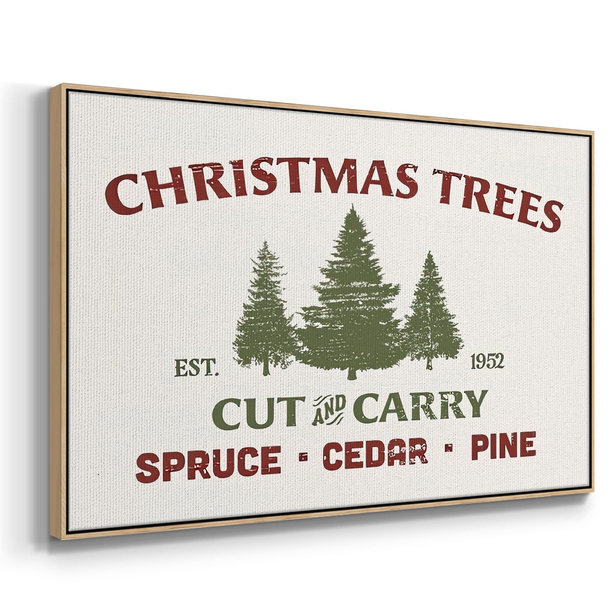 Christmas Farm Sign I - Framed Gallery Wrapped Holiday Canvas - 27 x 41 - Natural Wood Frame