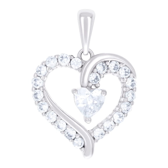 925 Sterling Silver Womens Love Heart Round Cubic Zirconia Heart Charm Pendant Necklace 24.3x17.6mm Wide Pendant for Wom