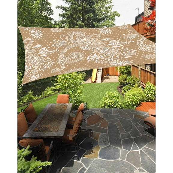 Sun Shade Sail 8x10Ft Vintage Brown Floral Bohemian Style Uv Block Sunshade Canopy Outdoor Shade Cover Rectangle Shade Cloth For Patio Garden Yard Deck Pergola