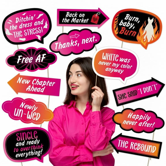 Divorce Party Pack – Funny ‘Ditch the Dress’ Photo Booth Props for Breakup Bash and Girls Night Decorations – 12 Piece Set