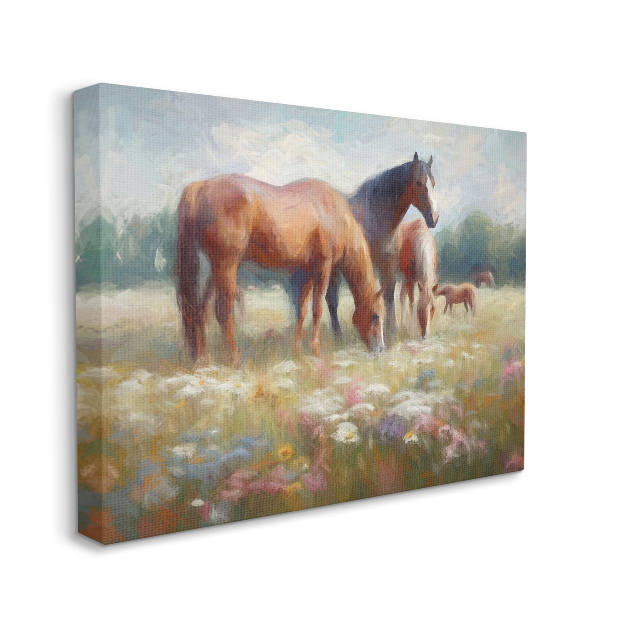 Stupell Industries Horse Family in Meadow Animals & Insects Painting Gallery Wrapped Canvas Art Print Wall Art, 40 x 30