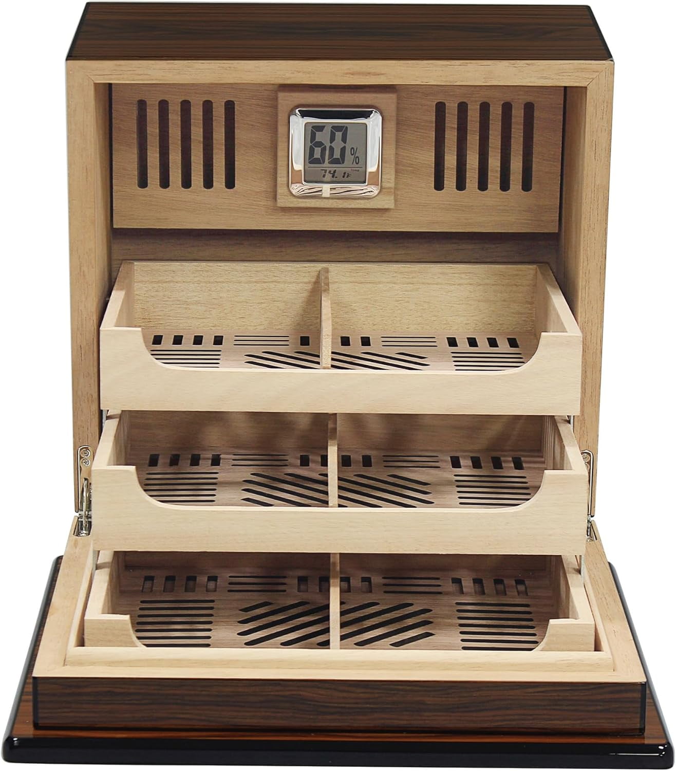 Prestige Import Group Elevate Lacquer Humidor w/ Articulating Multi-Tier Tray System - Capacity: Holds up to 150 Cigars - Rio Rosewood Finish