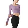 thumbnail image 5 of Chbgutlmr Workout Tops for Women Long Sleeve Crewneck Backless Tight Solid Color Athletic Yoga Crop Tops, 5 of 5