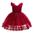 thumbnail image 1 of LUOGENLI Robe Robe en Maille pour Enfants Robe Robe Élégante Petite Fille Robe de Princesse Jupe Maxi avec Shorts Rouge 5-6 Ans, 1 of 7