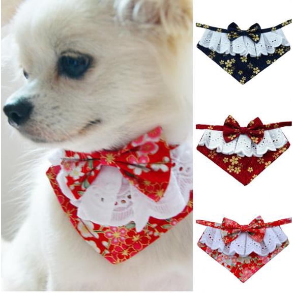Zhaomeidaxi Dog Bib-washable and Reversible Triangle Cotton Dog Bib Scarf Classification Suitable for Small and Medium Pets Lace 1 Pack
