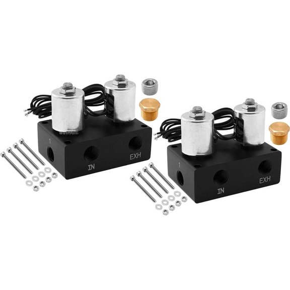 Vixen Air Suspension Valve Manifold 1/4" NPT Kit with 4 Air Ride Solenoid Valves. Inflates and deflates up to 2 Air Bags, Springs VXF1UM14C-2