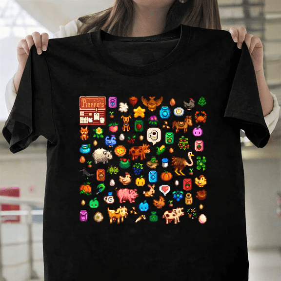 Stardew Valley Cozy Farming Retro Game Inspired Art Unisex T-Shirt, up to size 3XL.